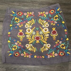 Umgee Embroidered Floral Boho Gray Mini Skirt Large